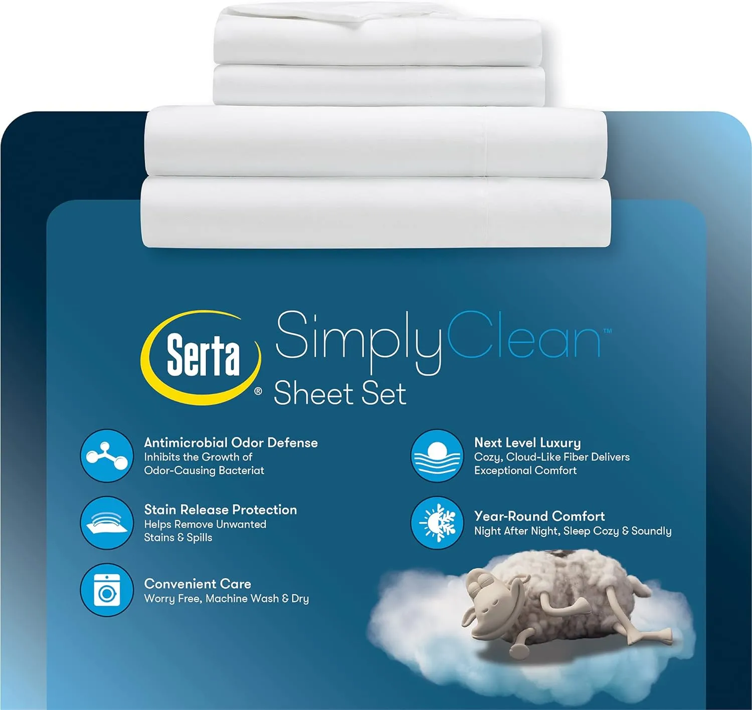 Serta Simply Clean Super Soft Hypoallergenic Stain Resistant Deep Pocket 4 Pieces Solid Bed Sheet Set, Queen, Burgundy
