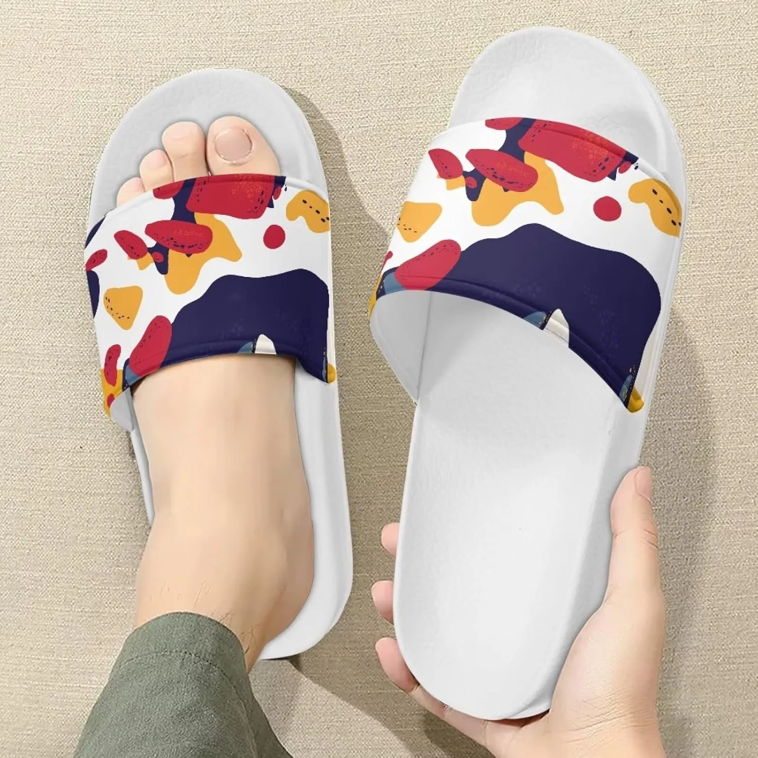 Slide Sandal for Men Boys Lightweight Casual Open Toe Flat Slides Shower Slippers for Home Bathroom Beach Pool