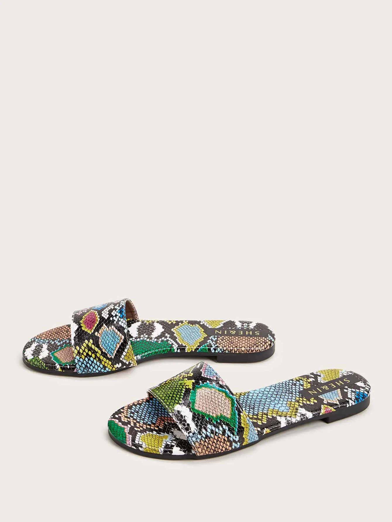 Snakeskin Print Open Toe Sliders