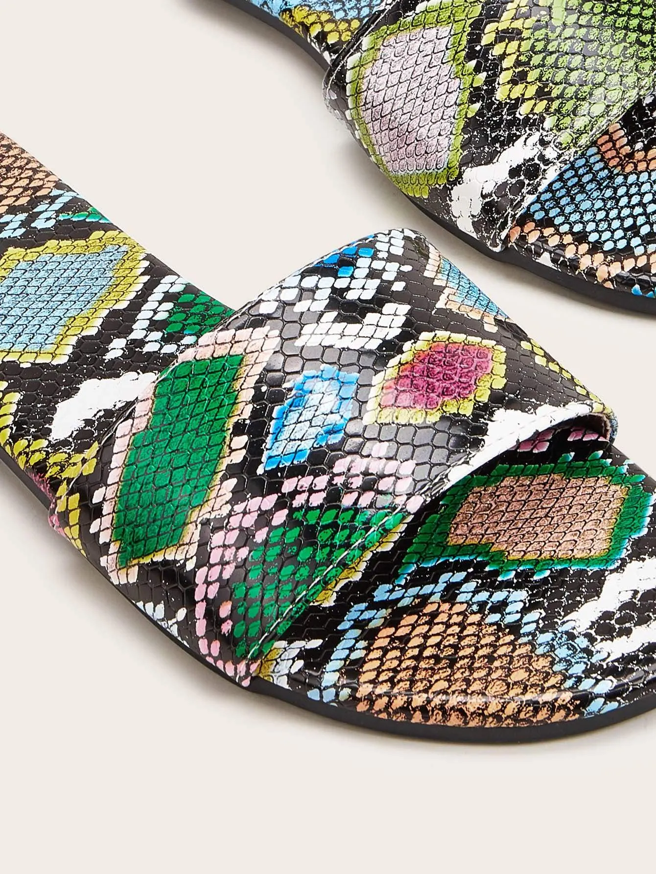 Snakeskin Print Open Toe Sliders