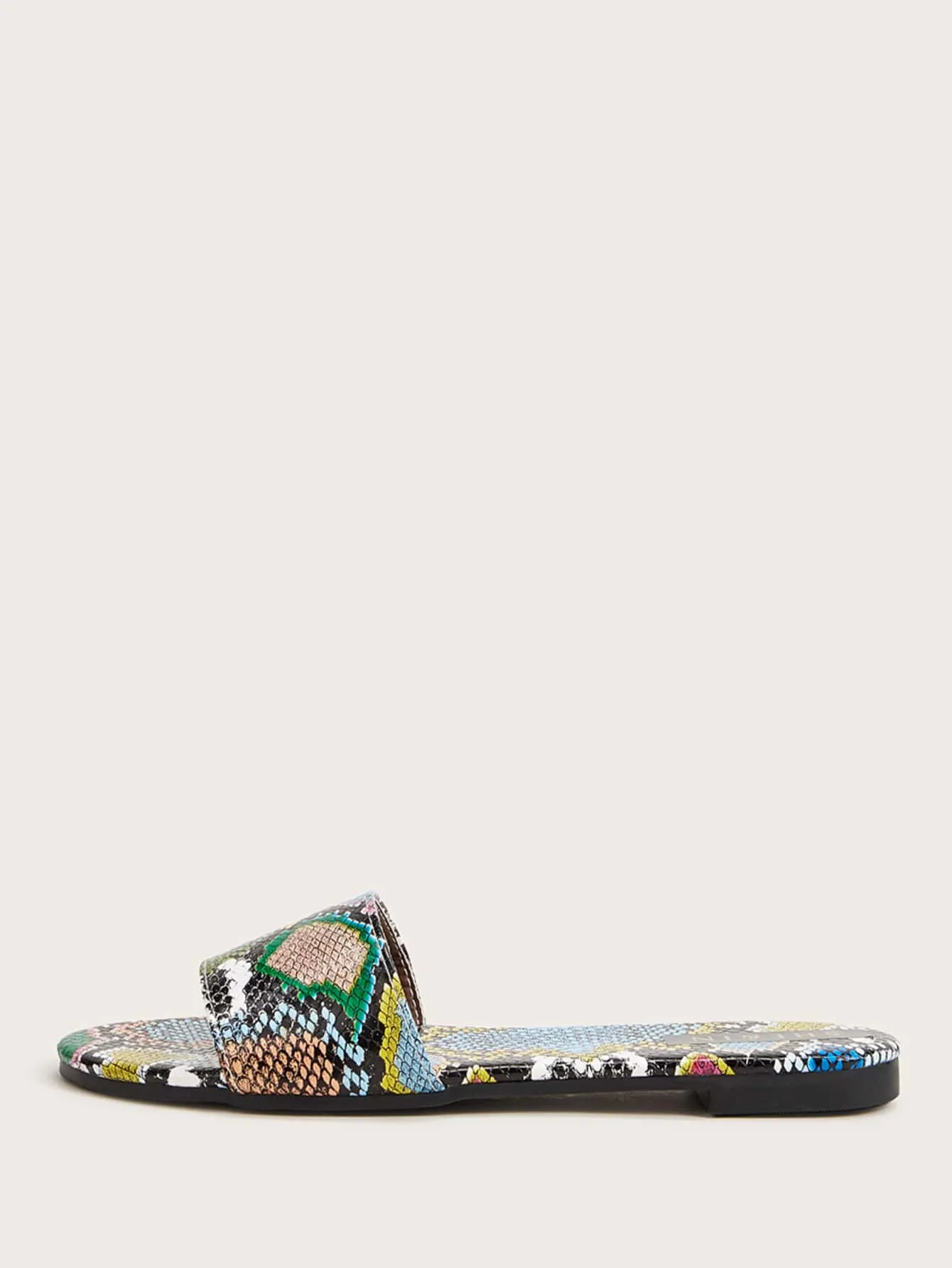 Snakeskin Print Open Toe Sliders