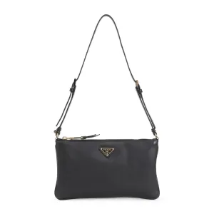 Soft Gain Flat Black Leather Shoulder Bag