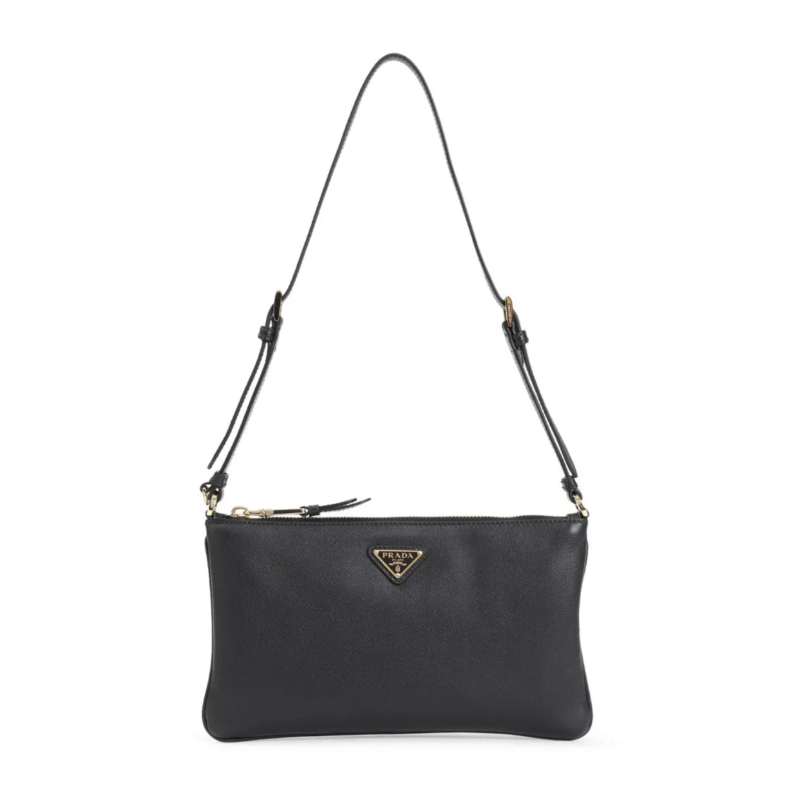 Soft Gain Flat Black Leather Shoulder Bag