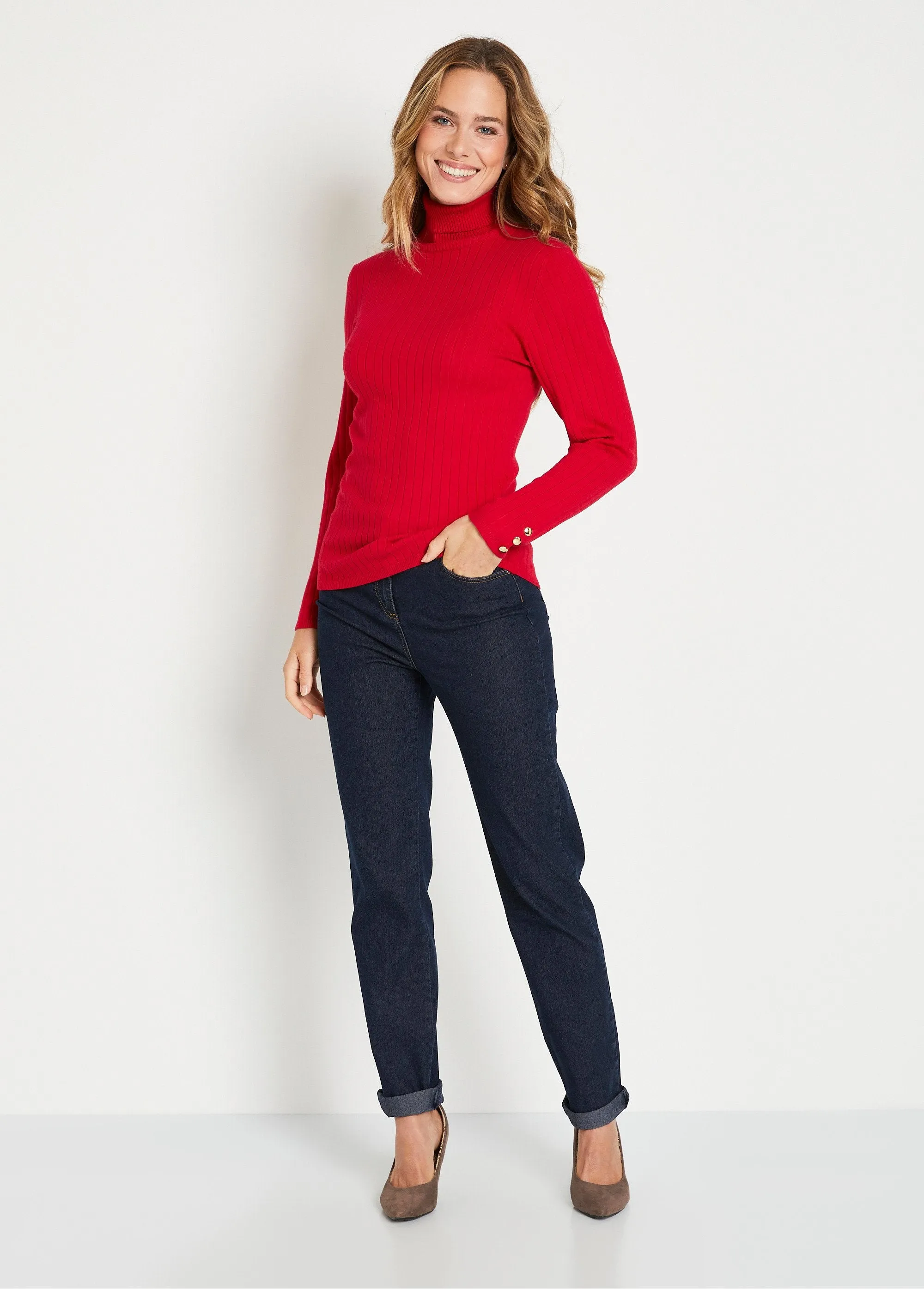 Soft ribbed short turtleneck flat ribbed sweater