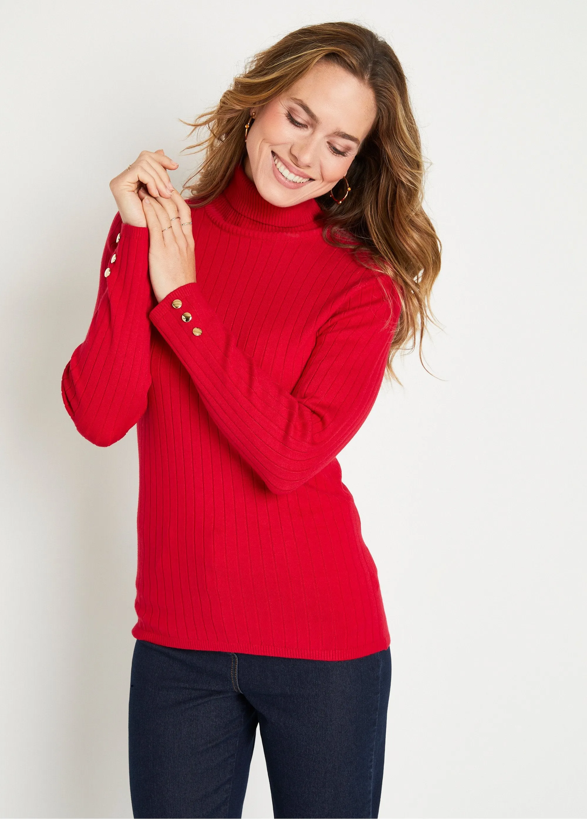 Soft ribbed short turtleneck flat ribbed sweater