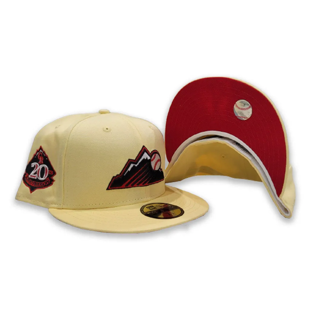 Soft Yellow Colorado Rockies Red Bottom 20th Anniversary Side Patch New Era 59Fifty Fitted