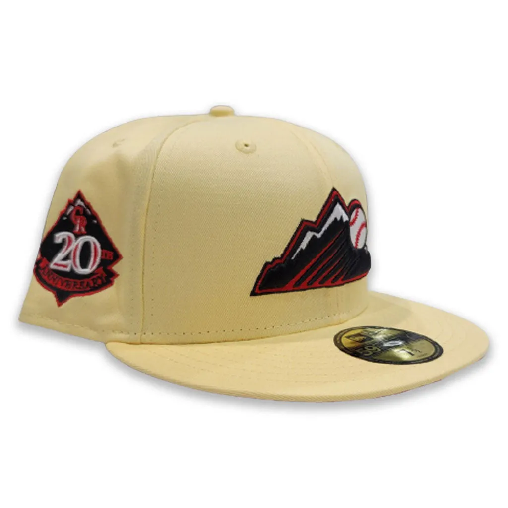 Soft Yellow Colorado Rockies Red Bottom 20th Anniversary Side Patch New Era 59Fifty Fitted