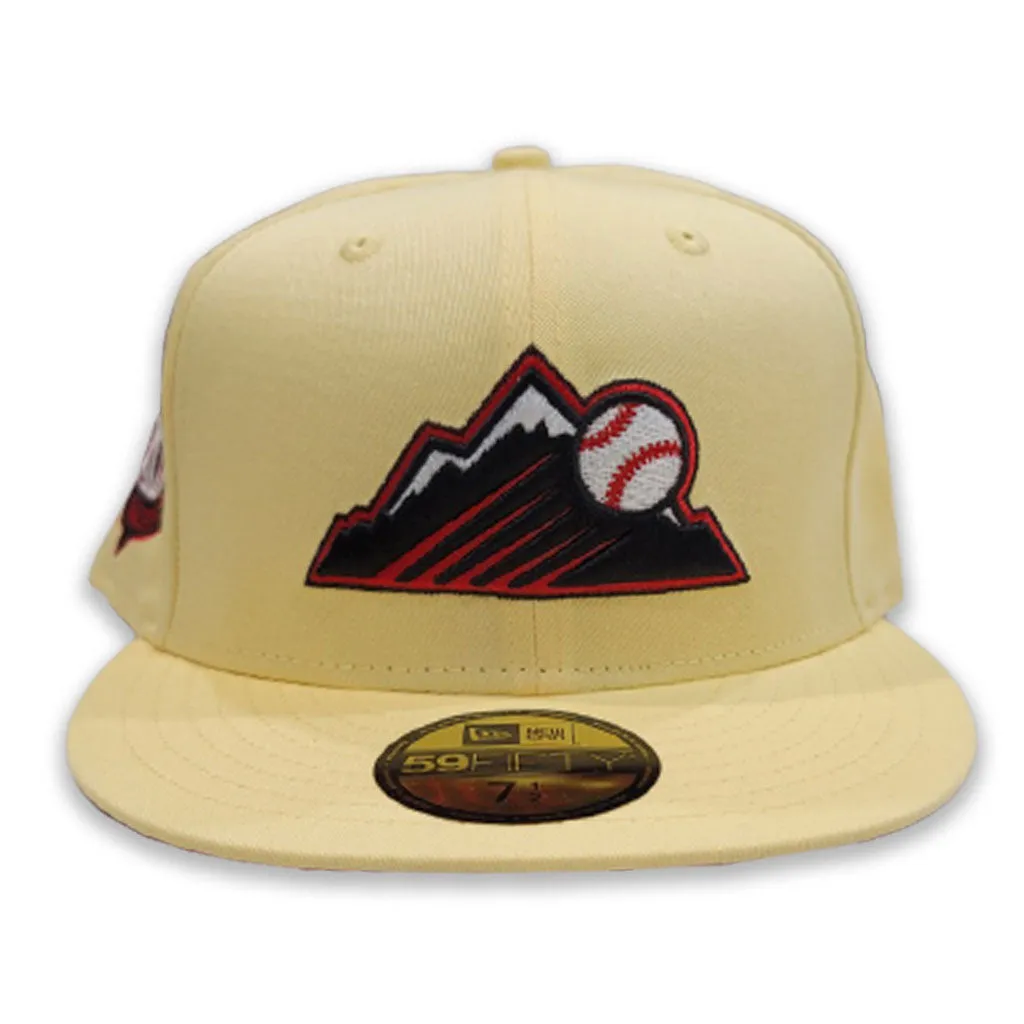 Soft Yellow Colorado Rockies Red Bottom 20th Anniversary Side Patch New Era 59Fifty Fitted