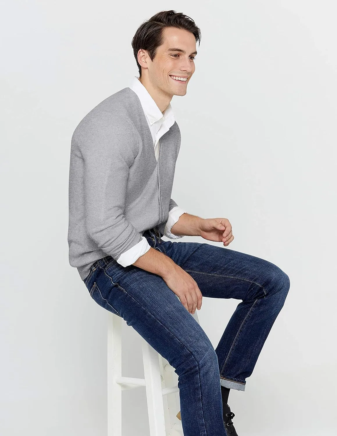 State Cashmere Men's 100% Pure Cashmere Button Front Long Sleeve Cardigan Sweater
