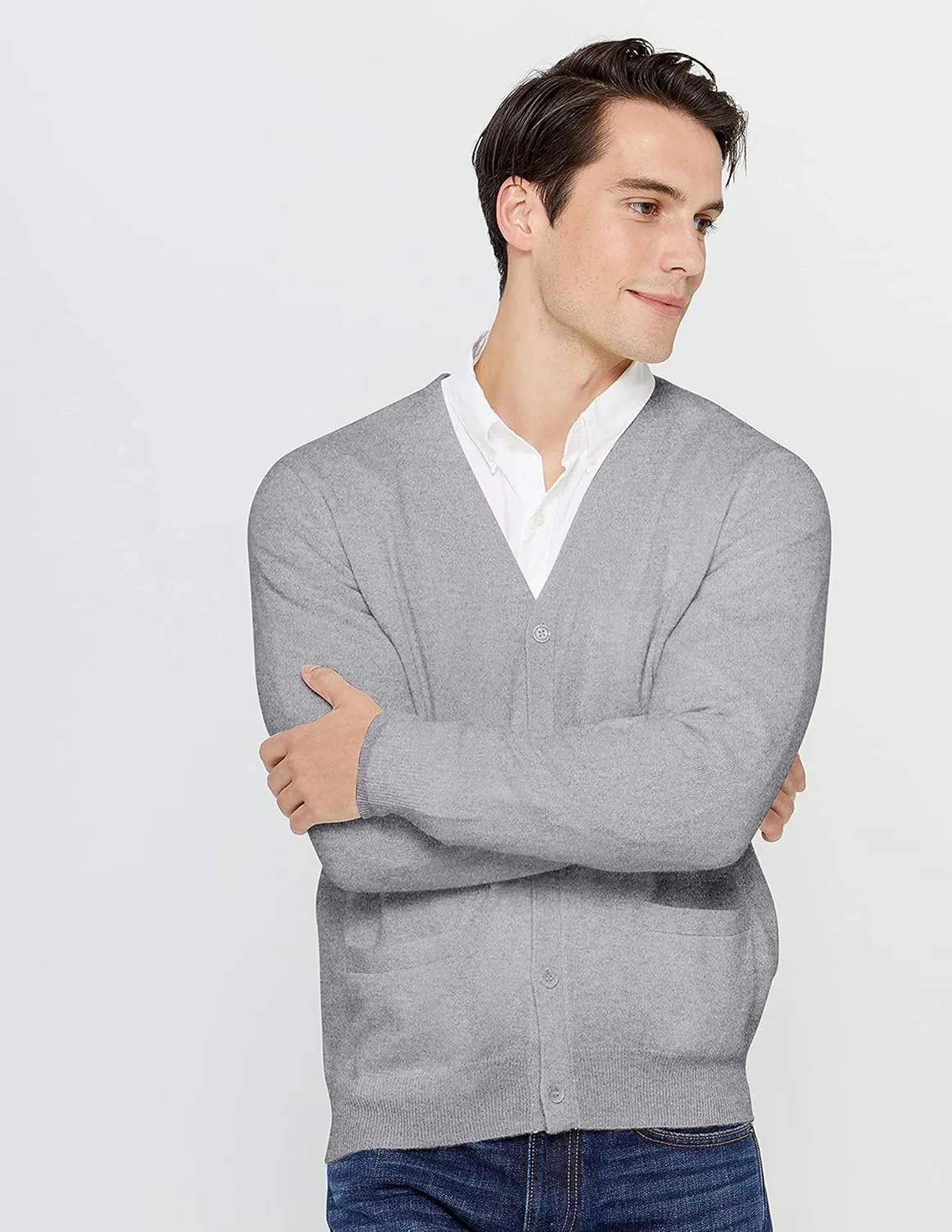 State Cashmere Men's 100% Pure Cashmere Button Front Long Sleeve Cardigan Sweater