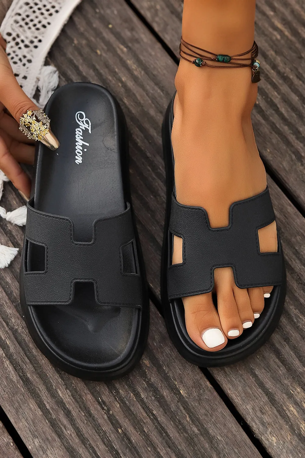 Stylish Open-Toe Slide Sandals for Summer - Lightweight and Breathable