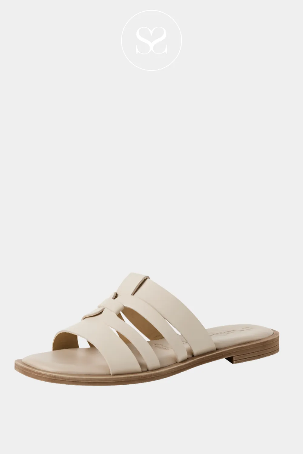 TAMARIS 1-27103-42 IVORY LEATHER MULE SANDALS