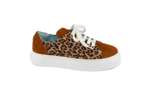 Thierry Rabotin Women's Andsre G0067V1 Brown Suede and Leopard Suede Combo Lace Up Shoe
