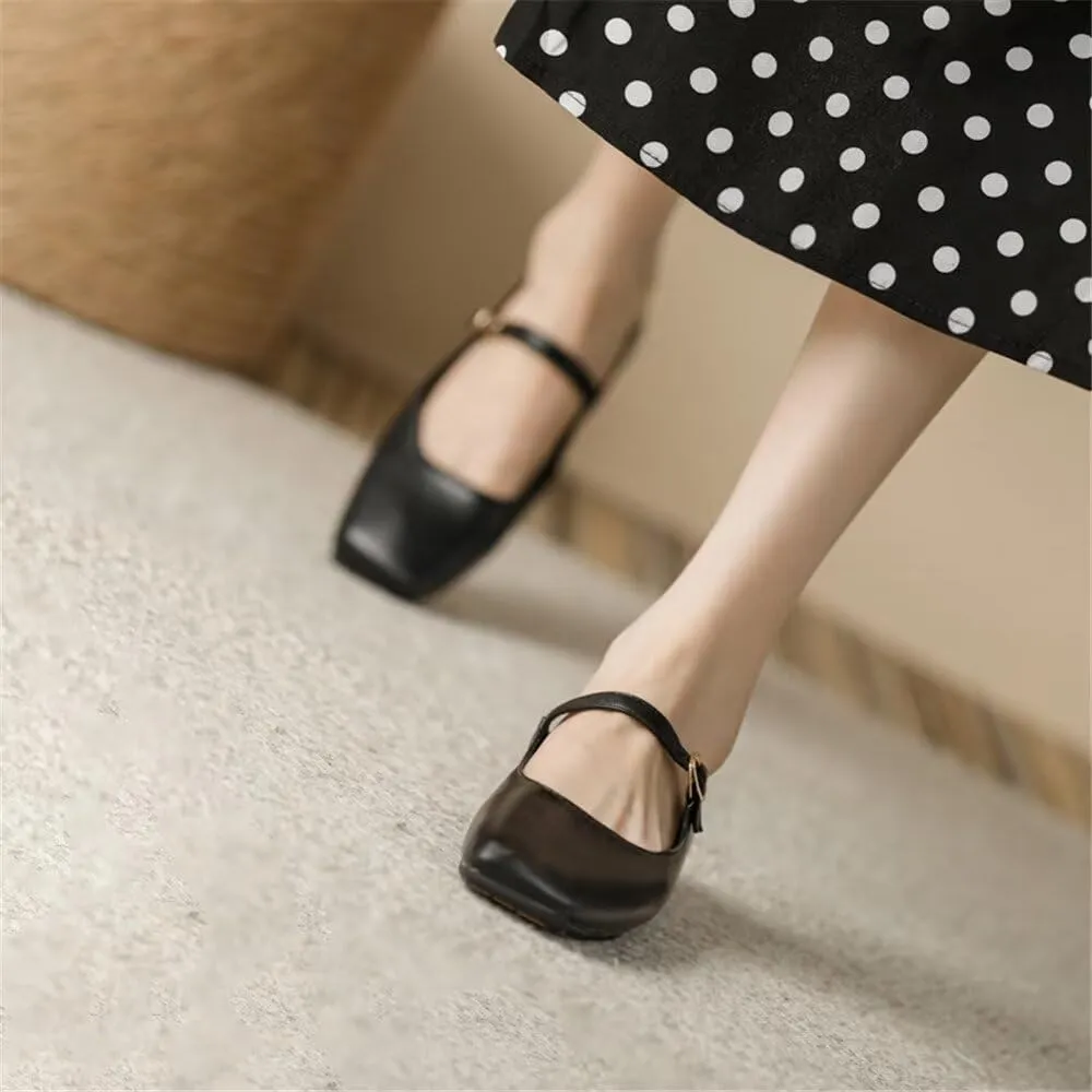 TN TANGNEST Women's Leather Flats Comfortable Square Toe Dress Flats Retro Soft Mary Jane Flats