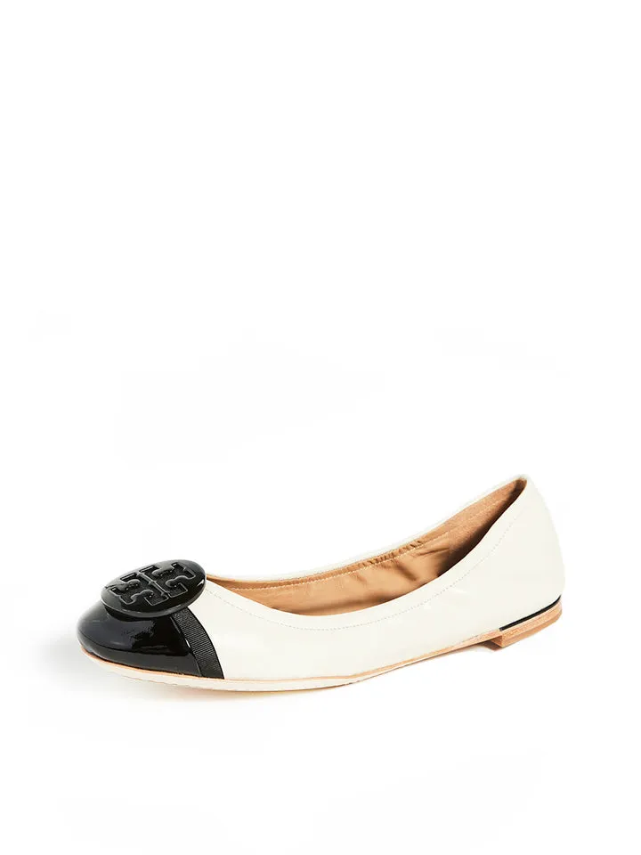 Tory Burch 63176 Minnie Cap Toe Ballet Flats Perfect Black