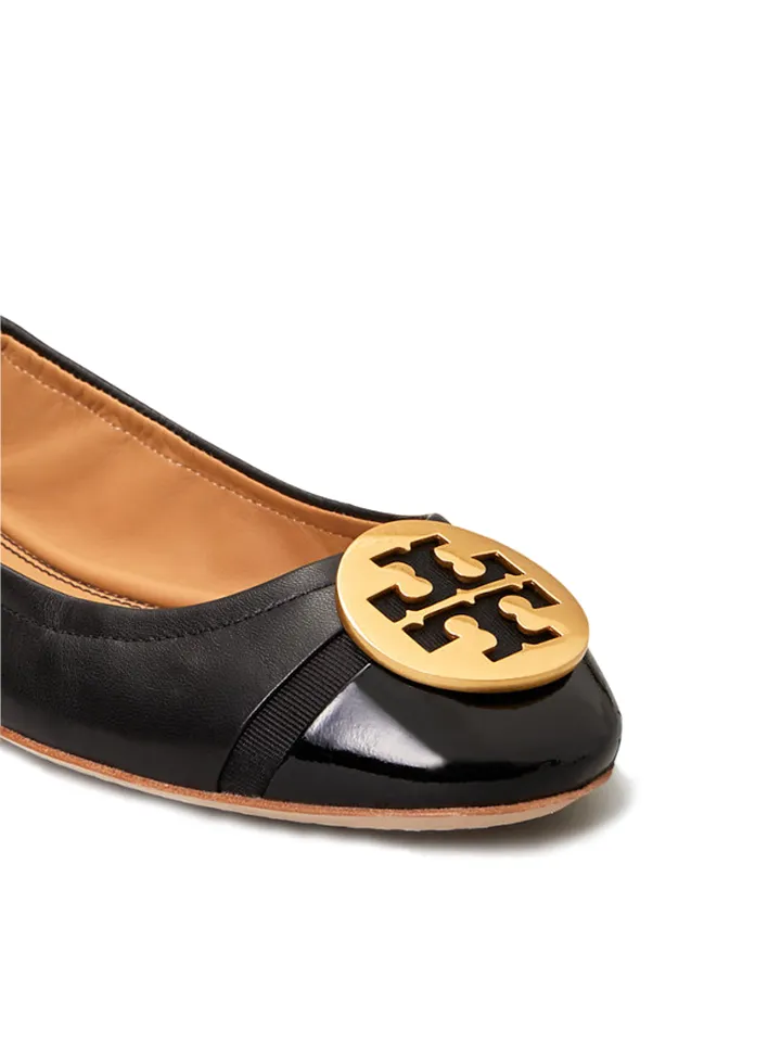 Tory Burch 63176 Minnie Patent Cap-Toe Ballet Flat Black