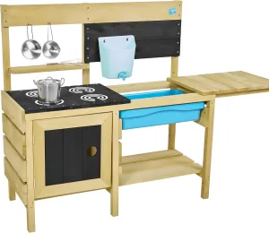 TP Toys, Deluxe Wooden Mud Kitchen for Boys and Girls Ages 3-8 | Kids Outdoor Kitchen Playset with Sand and Water Pan, Play Sink, and Kitchen Accessories | Fun Backyard Pretend Play for Toddlers.