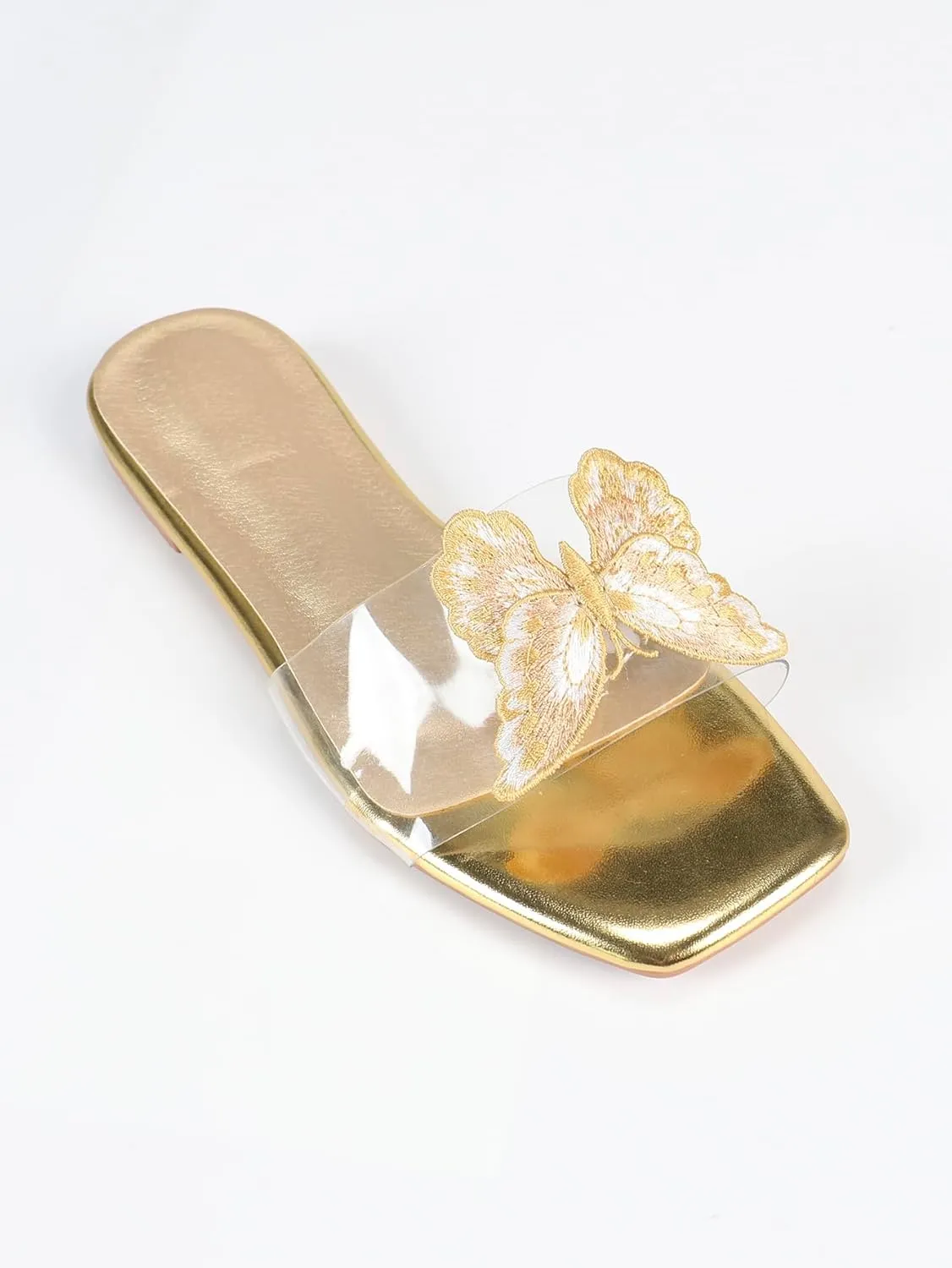 Verdusa Women's Clear Square Toe Slide Sandals Summer Slip On Flat Sandals