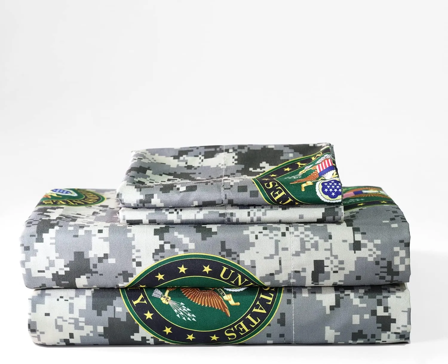 VISI-ONE US Army Camouflage Queen Sheet Set - 4 Piece Military Camo Bedding - Premium Microfiber Super Soft Plain Weave Fabric - Easy Care Machine Washable Army Bedding for Bedroom