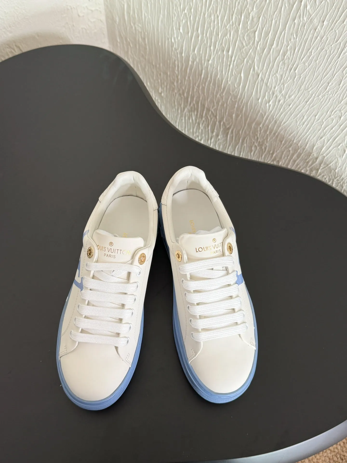 Vuitton Mix Calfskin Light  Sneakers Print Logo Cloud-based Out White Time On-time shipping Louis Blue