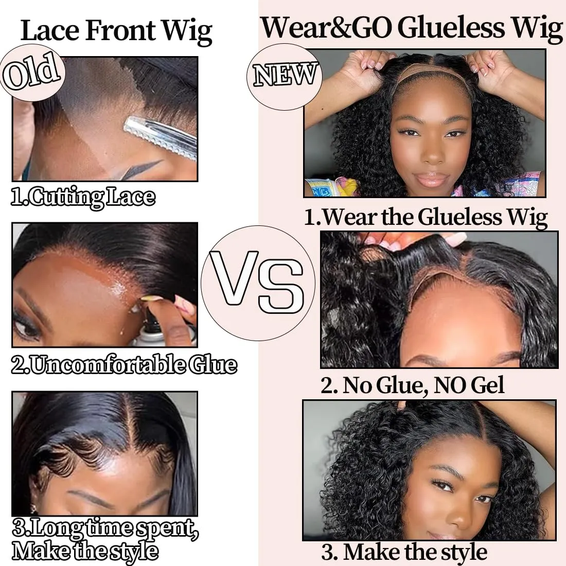 Wear and Go Glueless Wigs Bob Wig Human Hair Glueless Wigs Human Hair Pre Plucked Pre Cut for Beginners 180% Density Deep Wave Lace Front Wig Human Hair Natural Black 10Inches