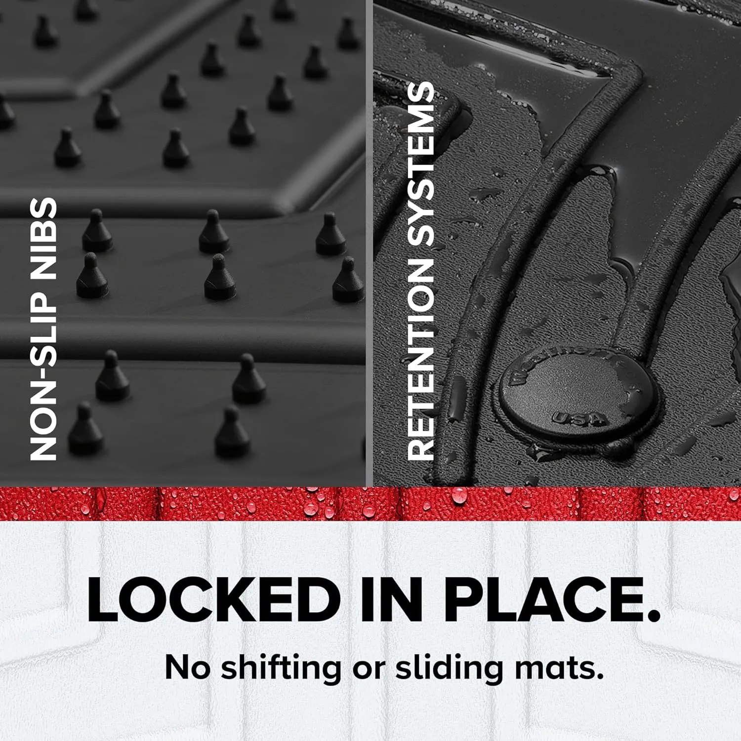 WeatherTech FloorLiner HP Custom Fit Floor Mats for Ford F-150, F-150 Raptor, F-150 Lightning (Crew Cab, Bucket Seats) w/o Fold Flat Storage - 1st & 2nd Row (44697-1-2IM), Black
