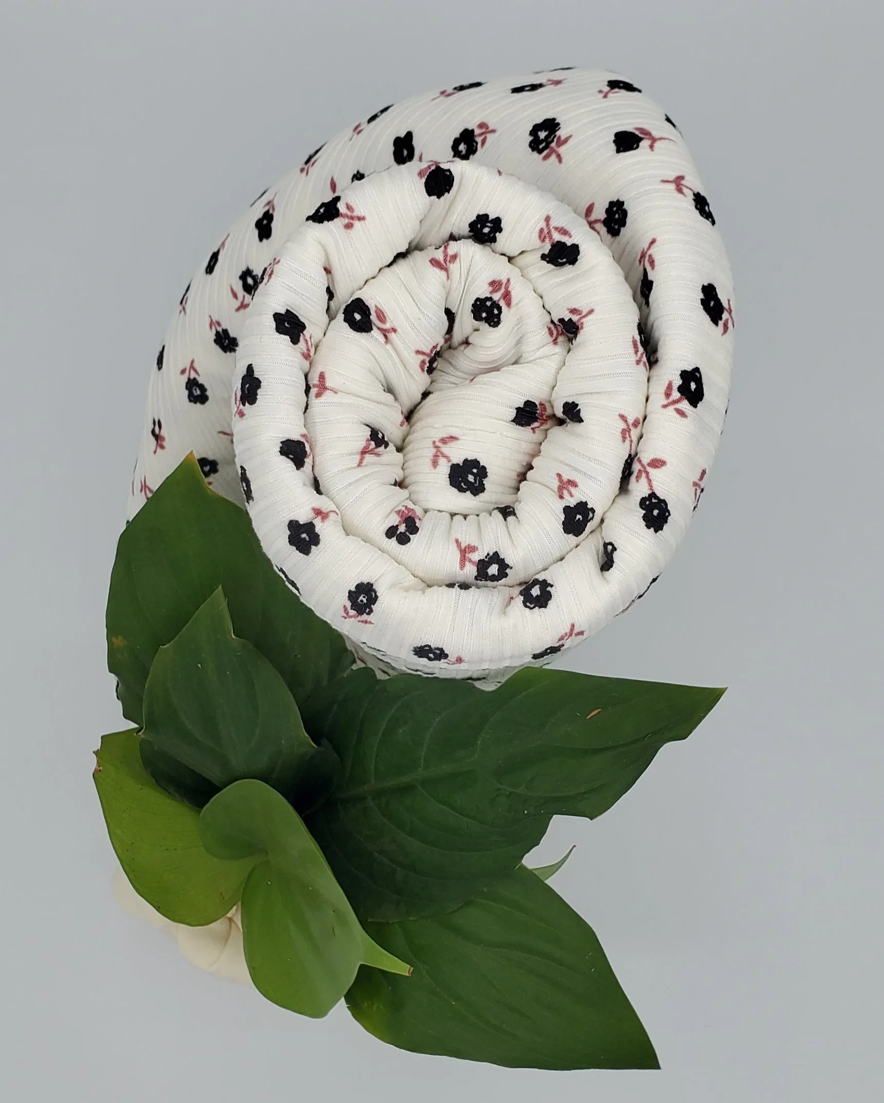 White and Pink Ditsy Floral Rib