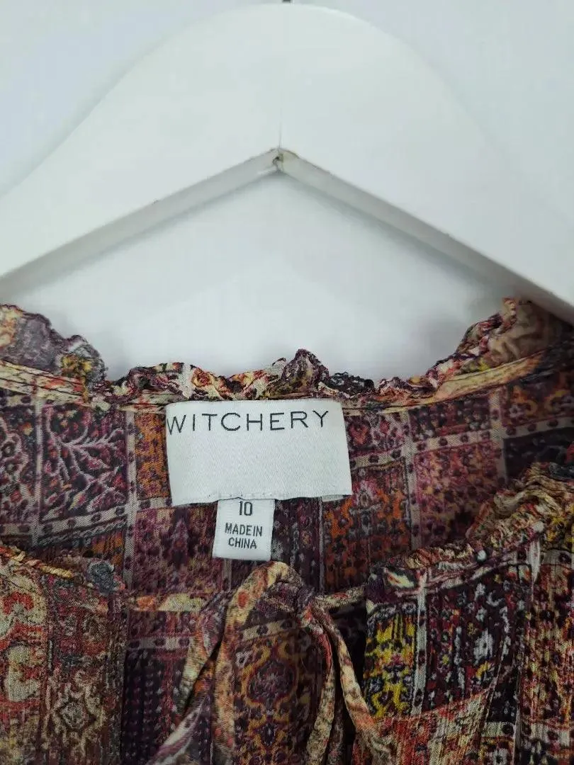 Witchery Boho Soft Tied Neck Top Size 10
