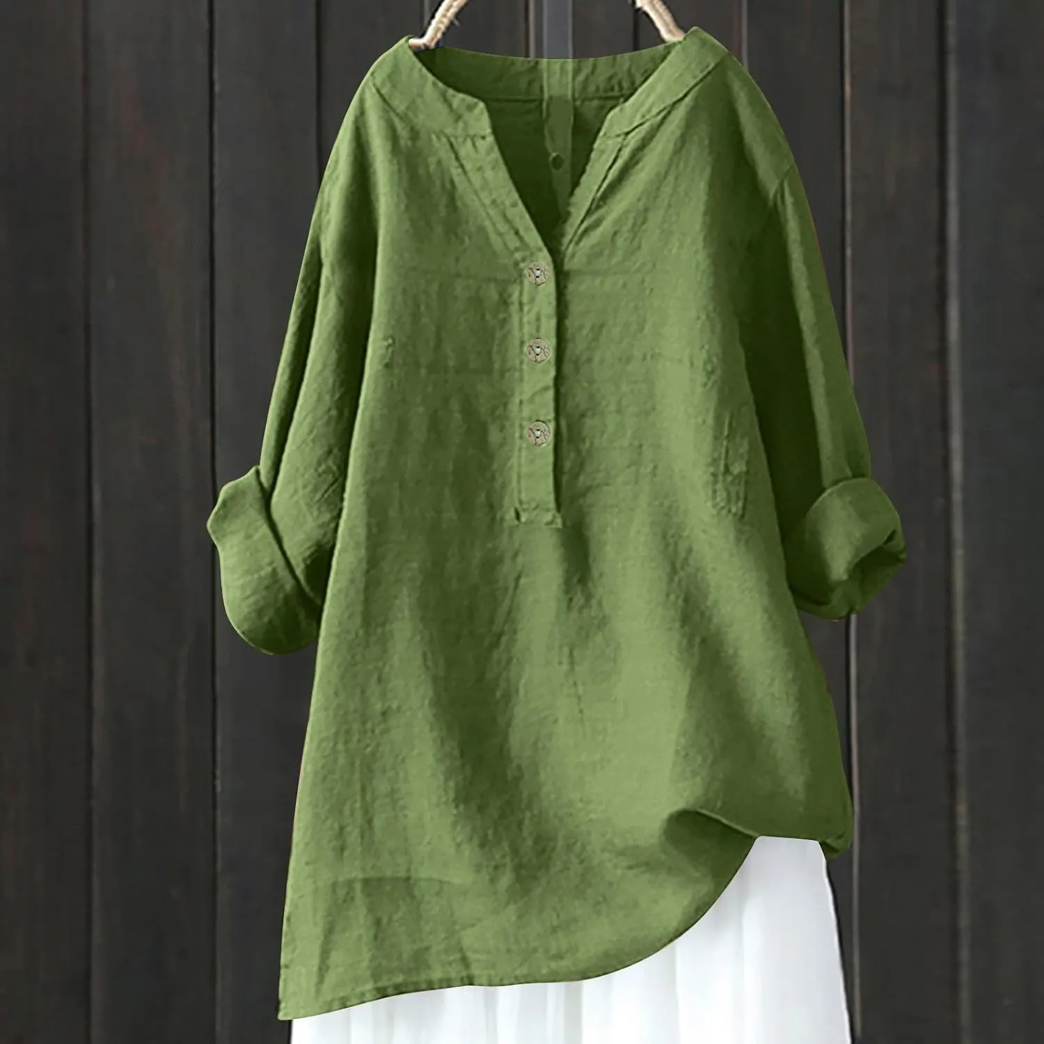 Women Button Down Collar Shirt Plain Short Sleeve Linen Summer Casual Lightweight Blouses Top Loose Tee Shirts