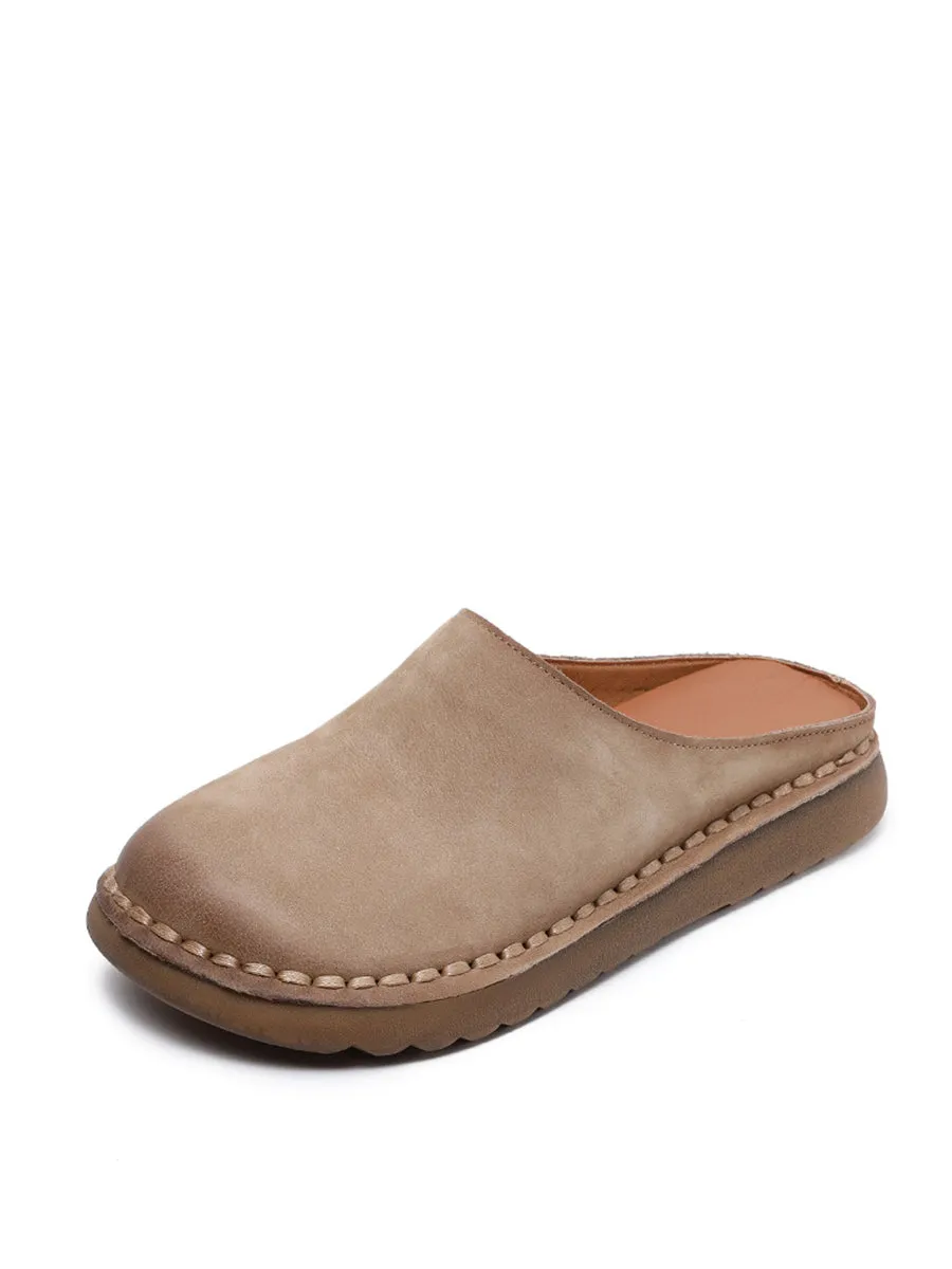 Women Spring Vintage Soft Leather Slippers