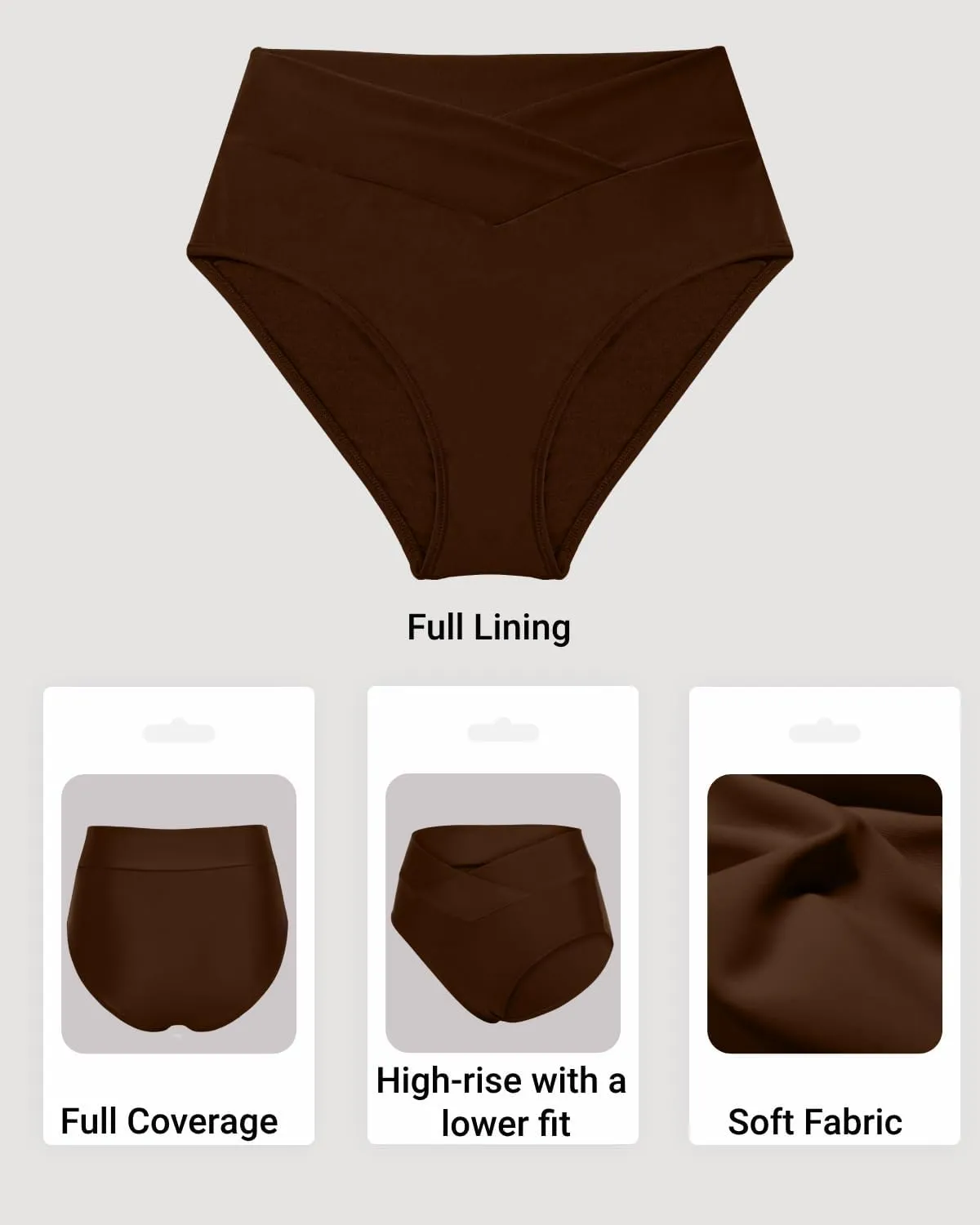 Women V Cut Full Coverage Bikini Bottom - High Waist Swim Bathing Suit Bottoms Cross V Front Swimsuit