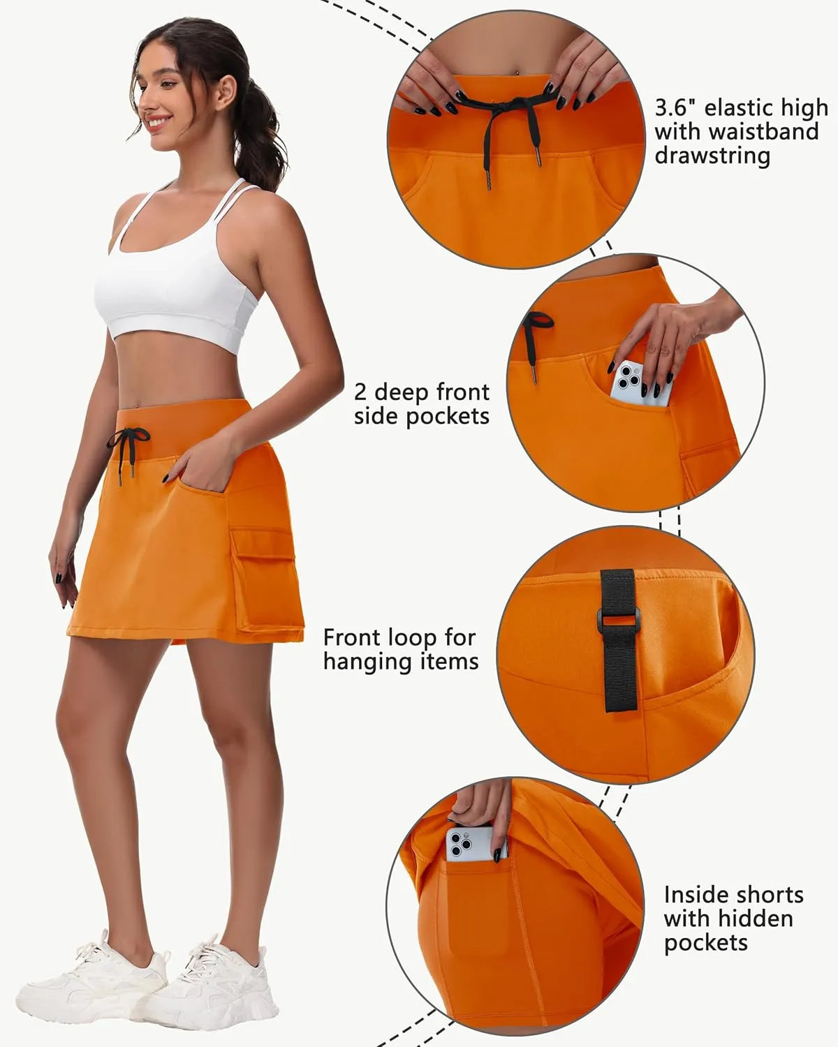 Women's 16" 20" Hiking Cargo Skort Skirt - High Waisted Golf Dressy Casual Workout Sport Skirt with Liner Quick Dry