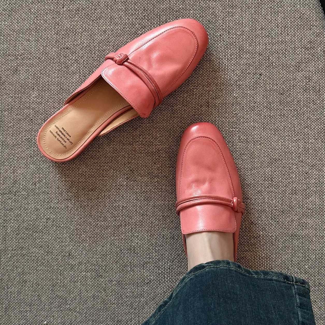 Women's Cloesed Toe Low Heels Leather Flat Mules For Office