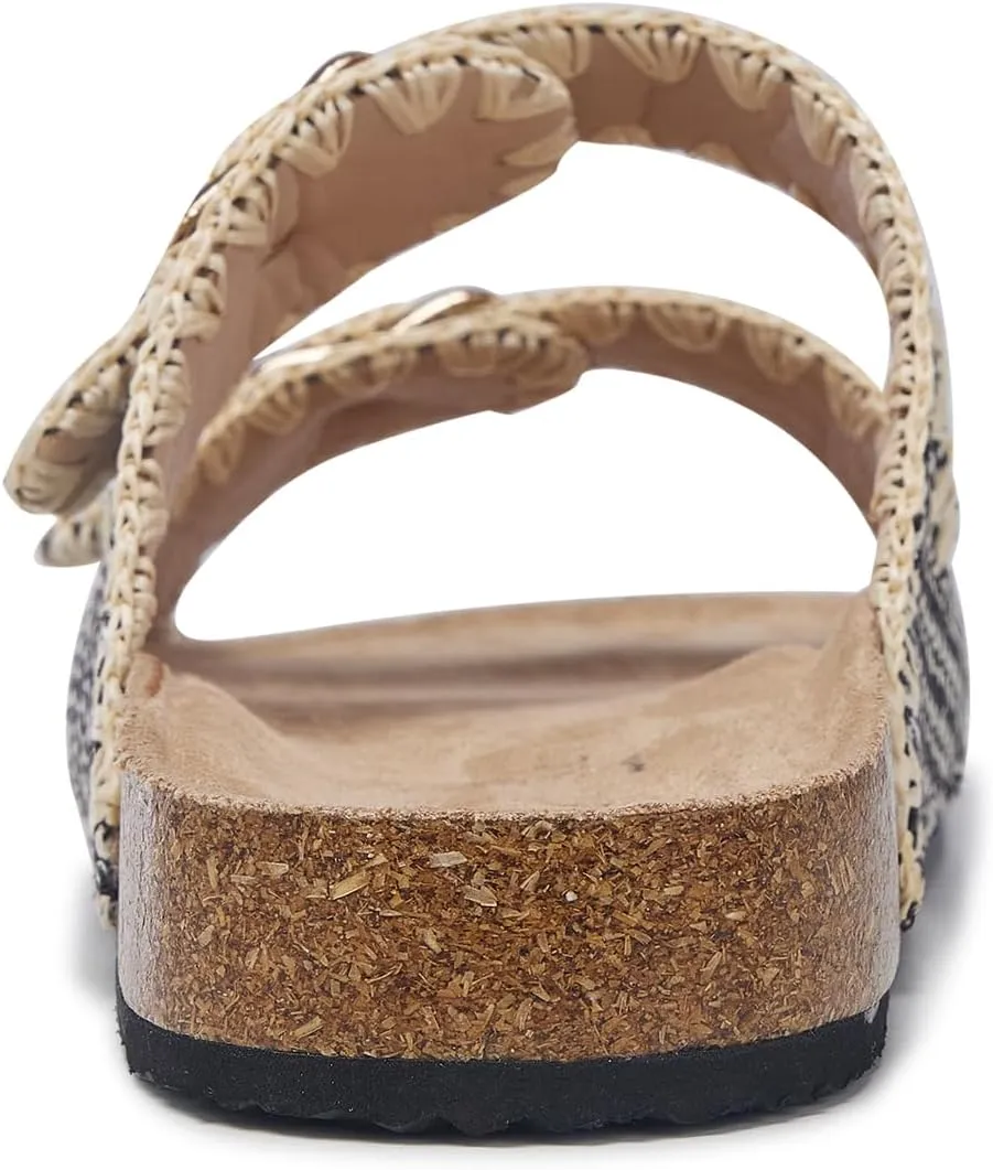 Women's Color Clash Woven Cork Slippers Sandals Casual Flat Outwear Soft Bottom Slippers