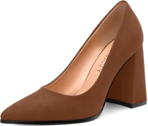 Women's Pumps, Pointed Toe Block High Heels, Slip On Fashion Chunky Heel Shoes for Women