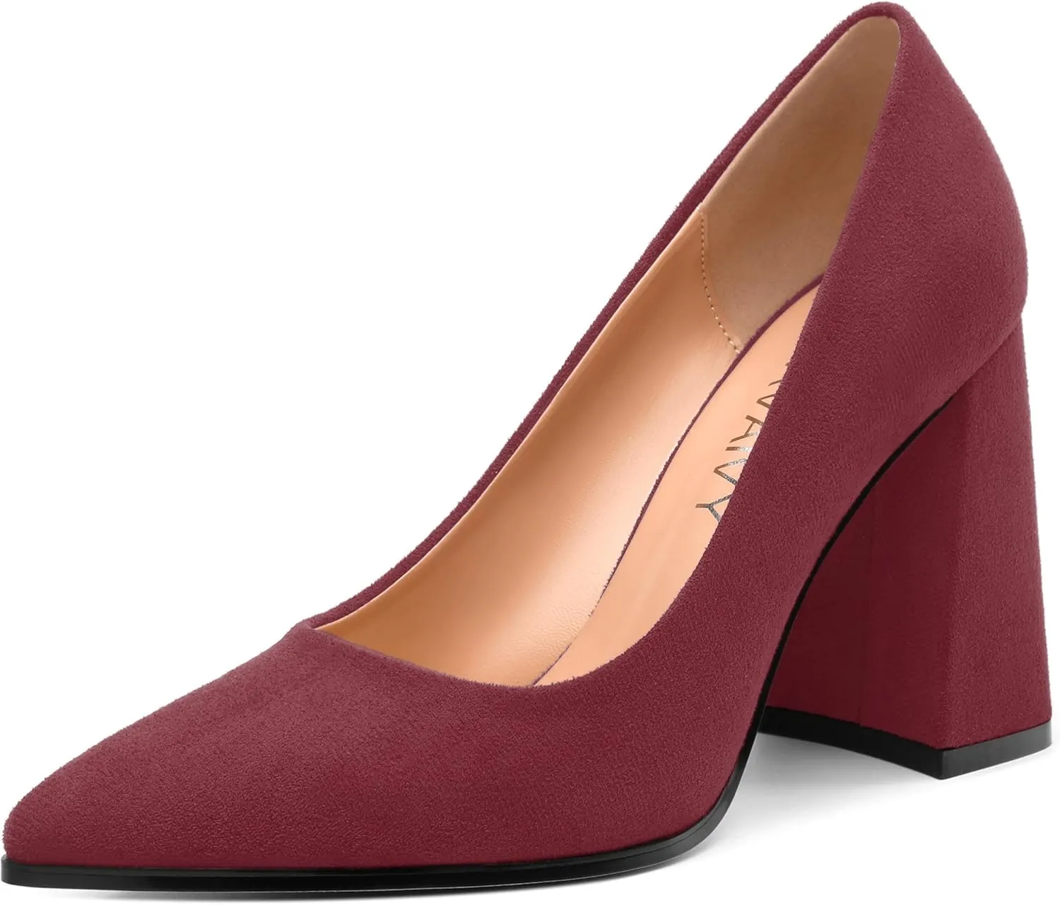 Women's Pumps, Pointed Toe Block High Heels, Slip On Fashion Chunky Heel Shoes for Women