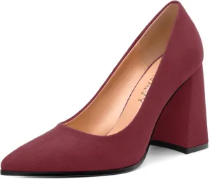 Women's Pumps, Pointed Toe Block High Heels, Slip On Fashion Chunky Heel Shoes for Women