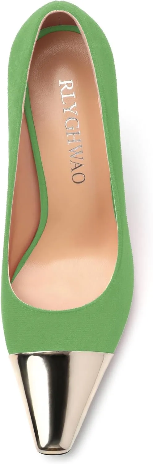 Women's Pumps, Square Toe High Heels, Fashion Patchwork Color Slip On Chunky Heel Shoes for Women