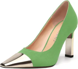 Women's Pumps, Square Toe High Heels, Fashion Patchwork Color Slip On Chunky Heel Shoes for Women