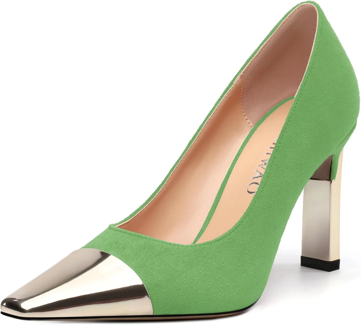 Women's Pumps, Square Toe High Heels, Fashion Patchwork Color Slip On Chunky Heel Shoes for Women