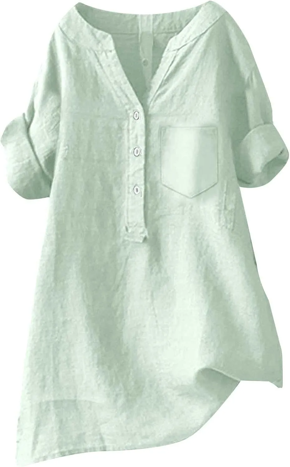 Womens Short Sleeve Cotton Linen Shirt Casual Crewneck Comfy T Shirt Bohemian Boho Loose Fit Summer Tee Tops