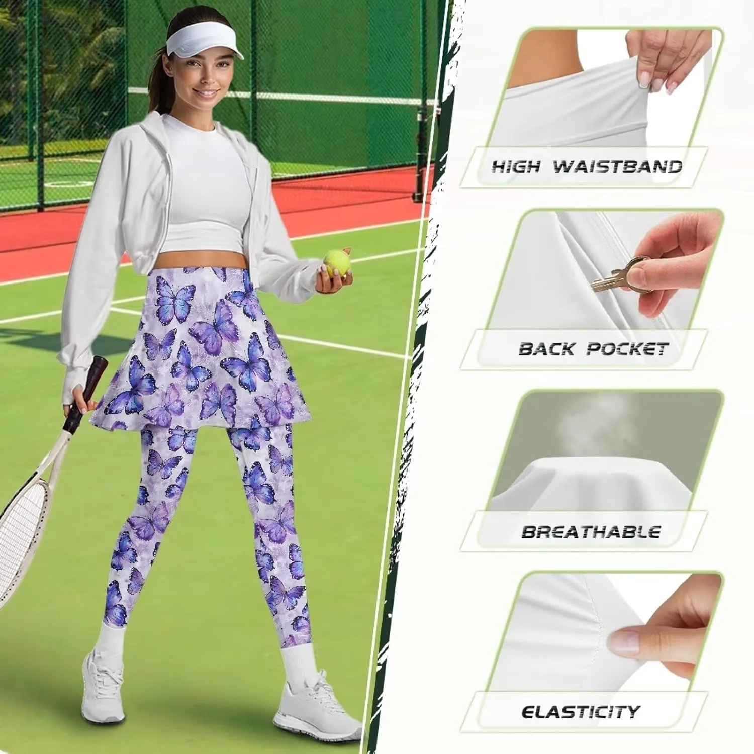 Women's Tennis Leggings with Skirts and Pockets - Soft, Comfortable Athletic Skirt with Leggings