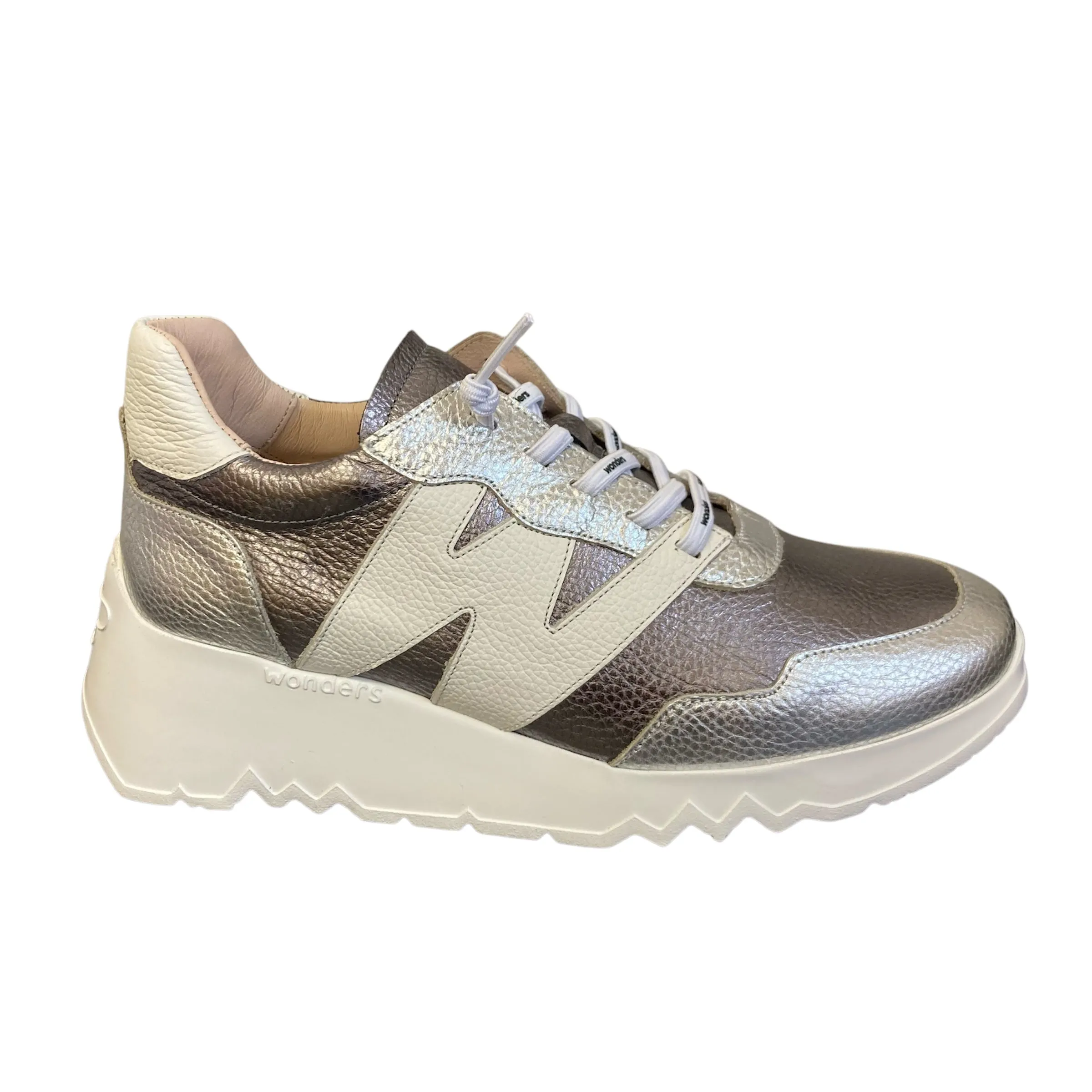 Wonders Silver/Pewter Combination Bungee Lace Slip-On Trainer E-6760