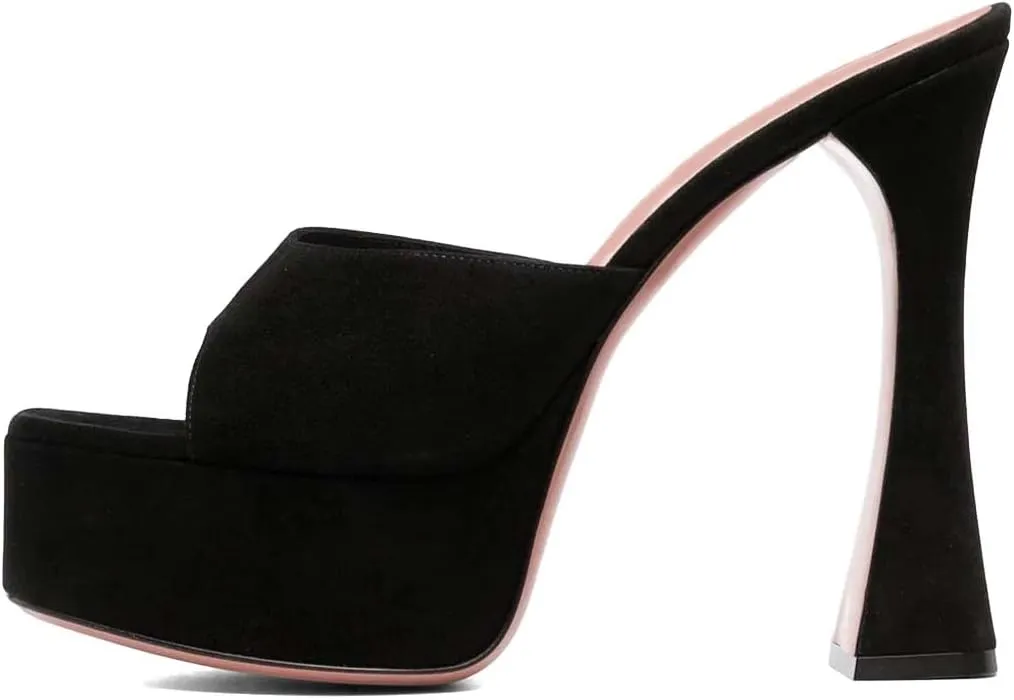 XYD Women Open Square Toe Platform Slide Sandals High Chunky Heel Slip On Mule Slippers Backless Party Event Dress Shoes